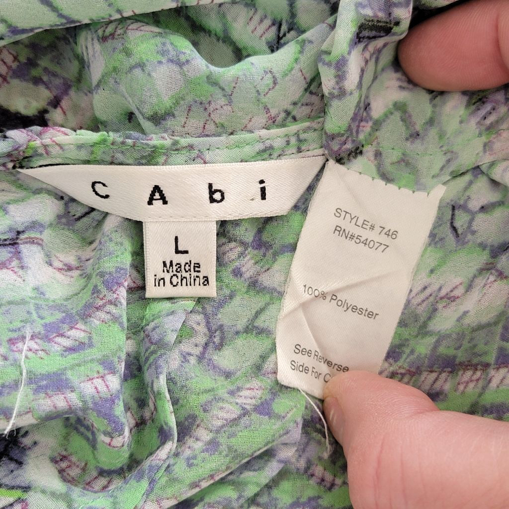 Cabi #746 Sheer Darby Snake Print Cap Sleeve V Neck Blouse Top Beachy Shirt L - Picture 10 of 10